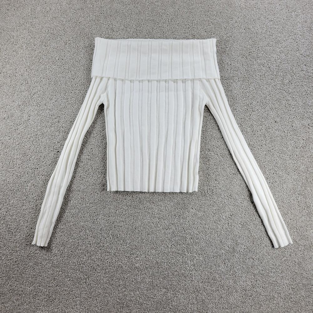 Emerson Lang Knit Off-Shoulder Top Womens M White Long Sleeve Cropped Sweater - Picture 3 of 16